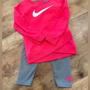 Nike Kids Dri Fit Set-Neon Pink Long Sleeve Top and Grey Pants